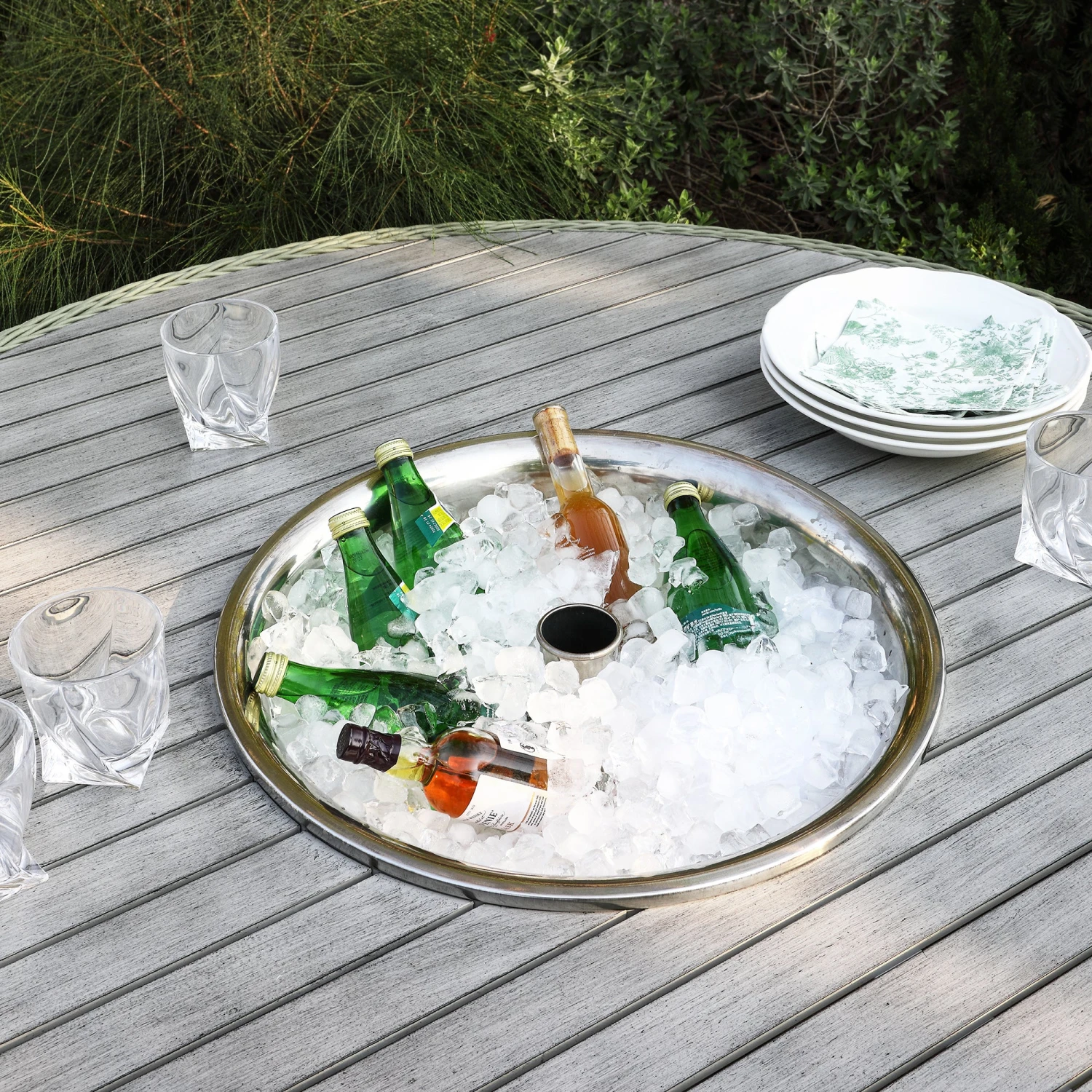 Hampshire 6-Seater Round Wicker Rattan Dining Set With Lazy Susan & Ice Bucket, Desert Sage 7 Hampshire 6-Seater Round Wicker Rattan Dining Set With Lazy Susan & Ice Bucket, Desert Sage - Image 7