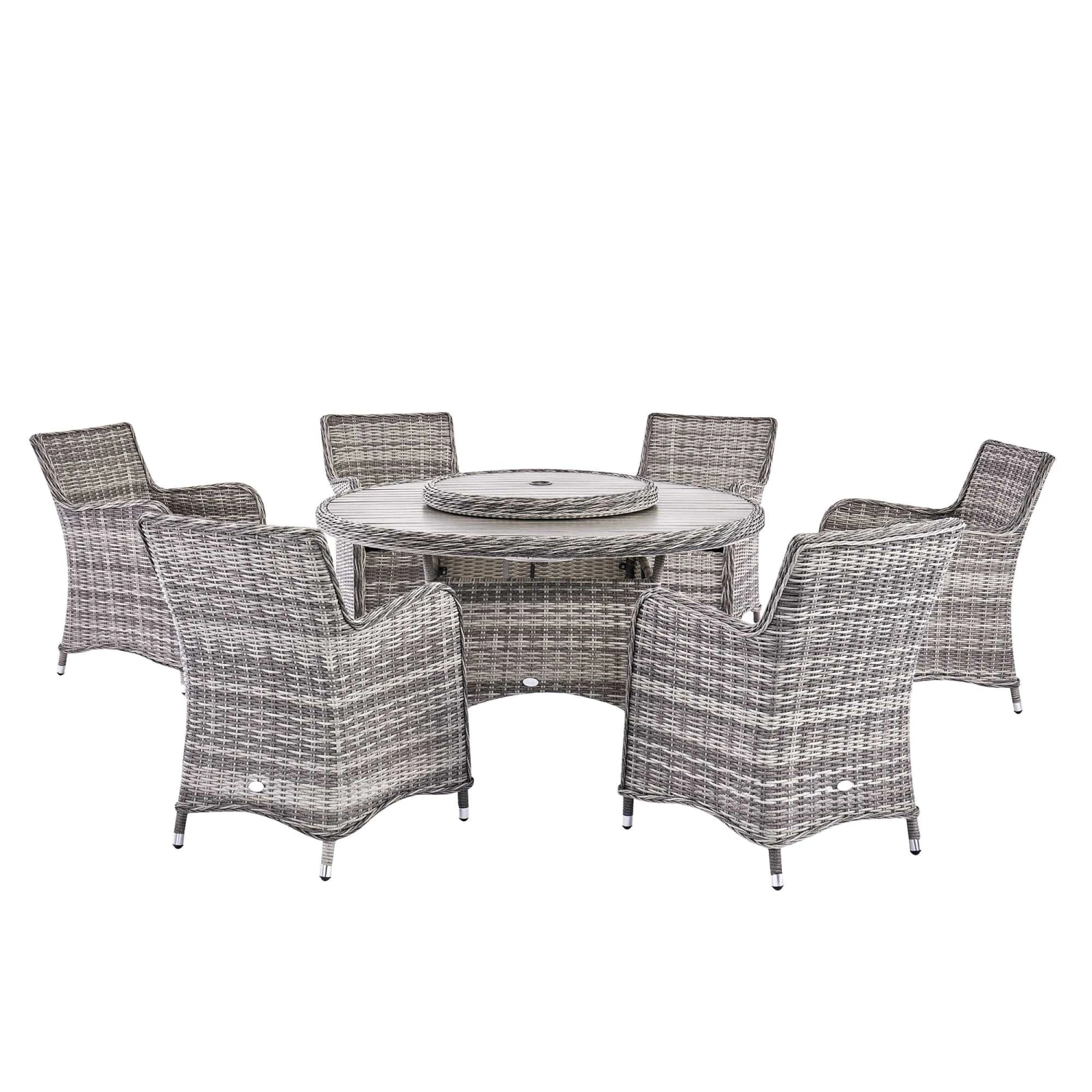 Hampshire 6-Seater Round Wicker Rattan Dining Set With Lazy Susan & Ice Bucket, Light Grey 4 Hampshire 6-Seater Round Wicker Rattan Dining Set With Lazy Susan & Ice Bucket, Light Grey - Image 4