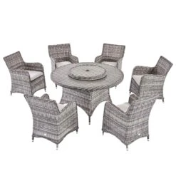 Hampshire 6-Seater Round Wicker Rattan Dining Set With Lazy Susan & Ice Bucket, Light Grey 16 Hampshire 6-Seater Round Wicker Rattan Dining Set With Lazy Susan & Ice Bucket, Light Grey -Daals Store OD DINE 135 LGREY SET WB3