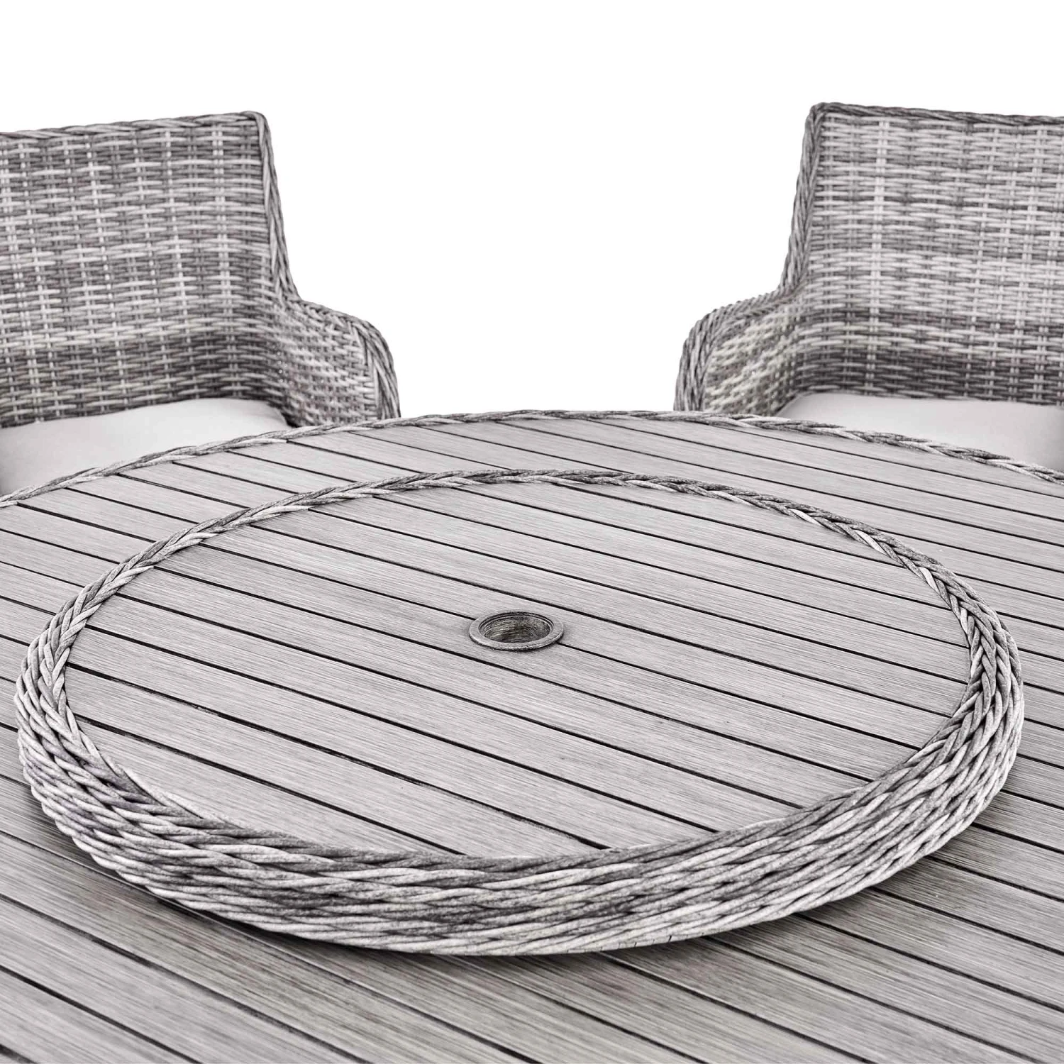 Hampshire 6-Seater Round Wicker Rattan Dining Set With Lazy Susan & Ice Bucket, Light Grey 8 Hampshire 6-Seater Round Wicker Rattan Dining Set With Lazy Susan & Ice Bucket, Light Grey - Image 8