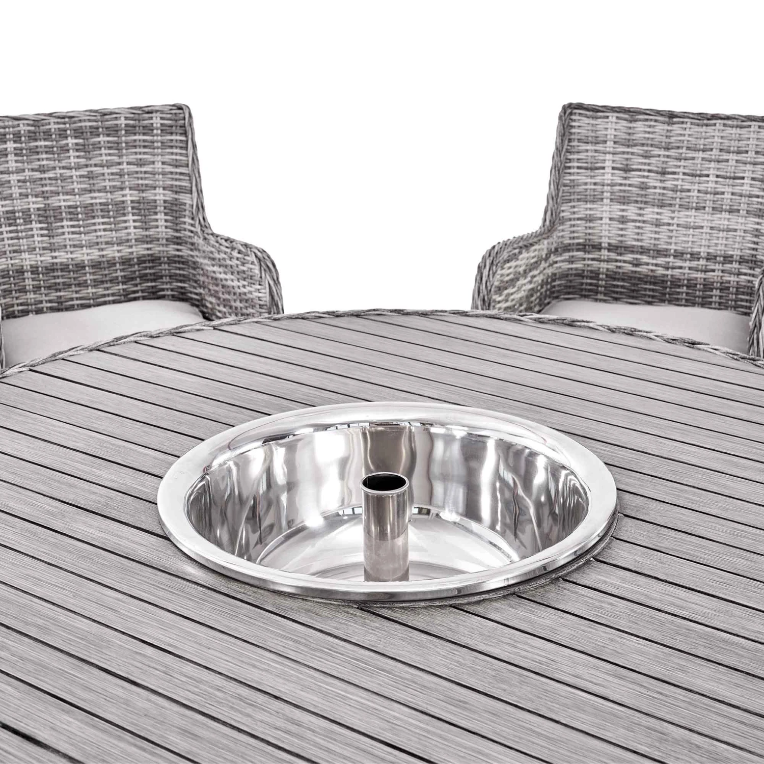Hampshire 6-Seater Round Wicker Rattan Dining Set With Lazy Susan & Ice Bucket, Light Grey 9 Hampshire 6-Seater Round Wicker Rattan Dining Set With Lazy Susan & Ice Bucket, Light Grey - Image 9