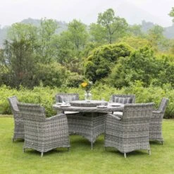 Hampshire 6-Seater Round Wicker Rattan Dining Set With Lazy Susan & Ice Bucket, Light Grey 11 Hampshire 6-Seater Round Wicker Rattan Dining Set With Lazy Susan & Ice Bucket, Light Grey -Daals Store OD DINE 135 LGREY SET scene1