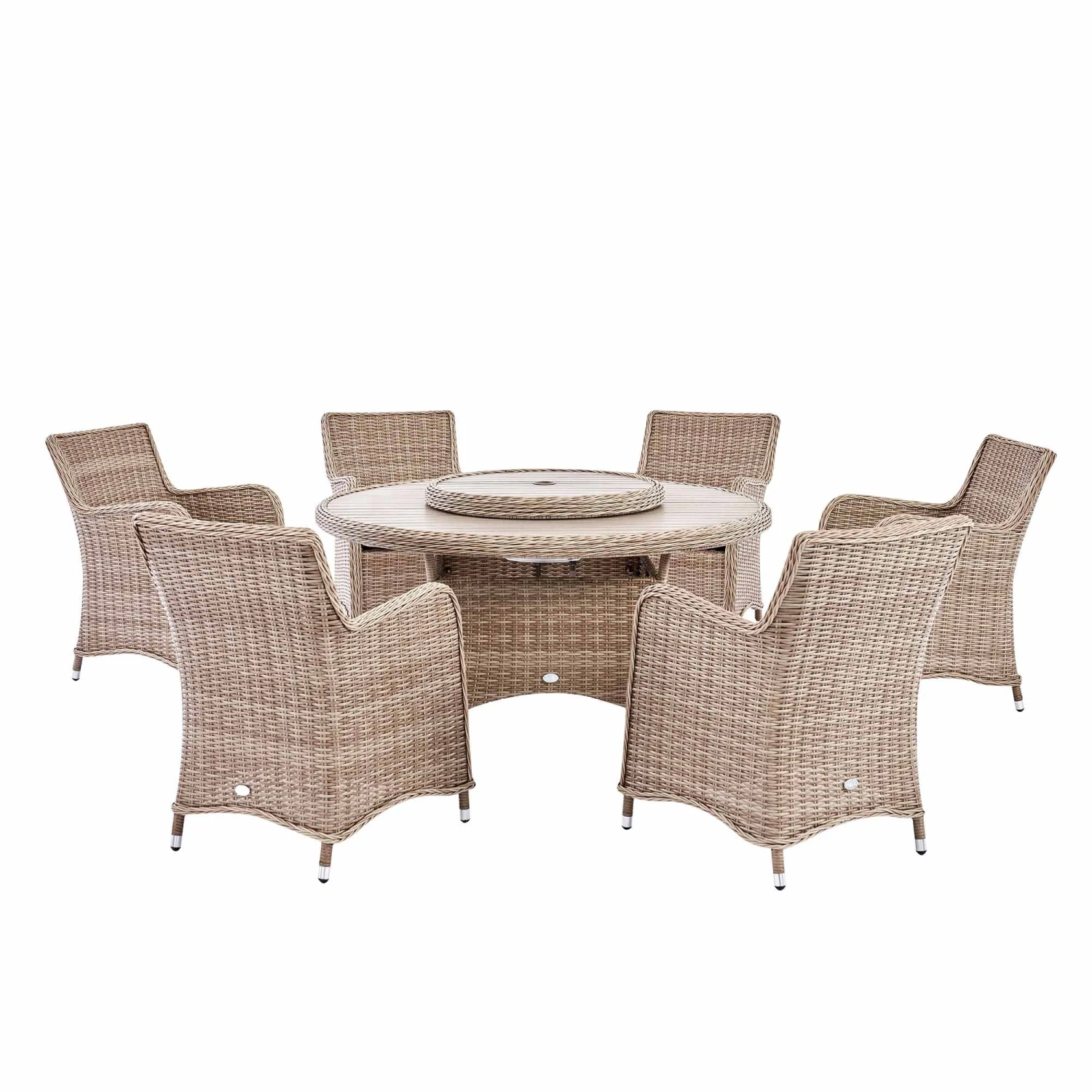 Hampshire 6-Seater Round Wicker Rattan Dining Set With Lazy Susan & Ice Bucket, Natural 8 Hampshire 6-Seater Round Wicker Rattan Dining Set With Lazy Susan & Ice Bucket, Natural - Image 8