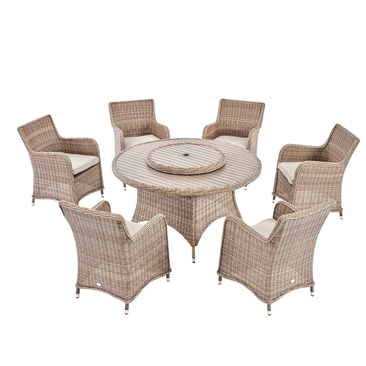 Hampshire 6-Seater Round Wicker Rattan Dining Set With Lazy Susan & Ice Bucket, Natural 9 Hampshire 6-Seater Round Wicker Rattan Dining Set With Lazy Susan & Ice Bucket, Natural - Image 9