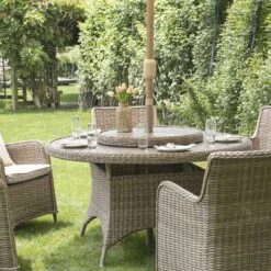 Hampshire 6-Seater Round Wicker Rattan Dining Set With Lazy Susan & Ice Bucket, Natural 18 Hampshire 6-Seater Round Wicker Rattan Dining Set With Lazy Susan & Ice Bucket, Natural -Daals Store OD DINE 135 NAT SET scene2