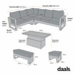 Montrose Aluminium Large Corner Casual Dining Set With Rising Table, Brushed Silver Oak 29 Montrose Aluminium Large Corner Casual Dining Set With Rising Table, Brushed Silver Oak -Daals Store OD DINE 2080 SET CHART