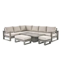 Montrose Aluminium Large Corner Casual Dining Set With Rising Table, Brushed Silver Oak 27 Montrose Aluminium Large Corner Casual Dining Set With Rising Table, Brushed Silver Oak -Daals Store OD DINE 2080 WGREY SET WB1