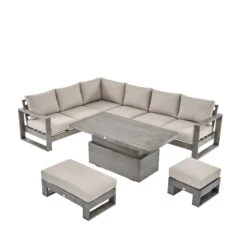 Montrose Aluminium Large Corner Casual Dining Set With Rising Table, Brushed Silver Oak 28 Montrose Aluminium Large Corner Casual Dining Set With Rising Table, Brushed Silver Oak -Daals Store OD DINE 2080 WGREY SET WB2