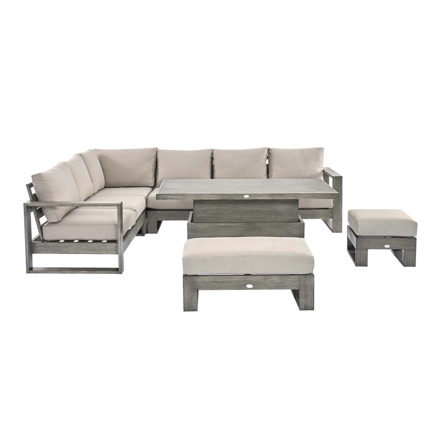 Montrose Aluminium Large Corner Casual Dining Set With Rising Table, Brushed Silver Oak 16 Montrose Aluminium Large Corner Casual Dining Set With Rising Table, Brushed Silver Oak - Image 16