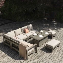 Montrose Aluminium Large Corner Casual Dining Set With Rising Table, Brushed Silver Oak 21 Montrose Aluminium Large Corner Casual Dining Set With Rising Table, Brushed Silver Oak -Daals Store OD DINE 2080 WGREY SET scene2