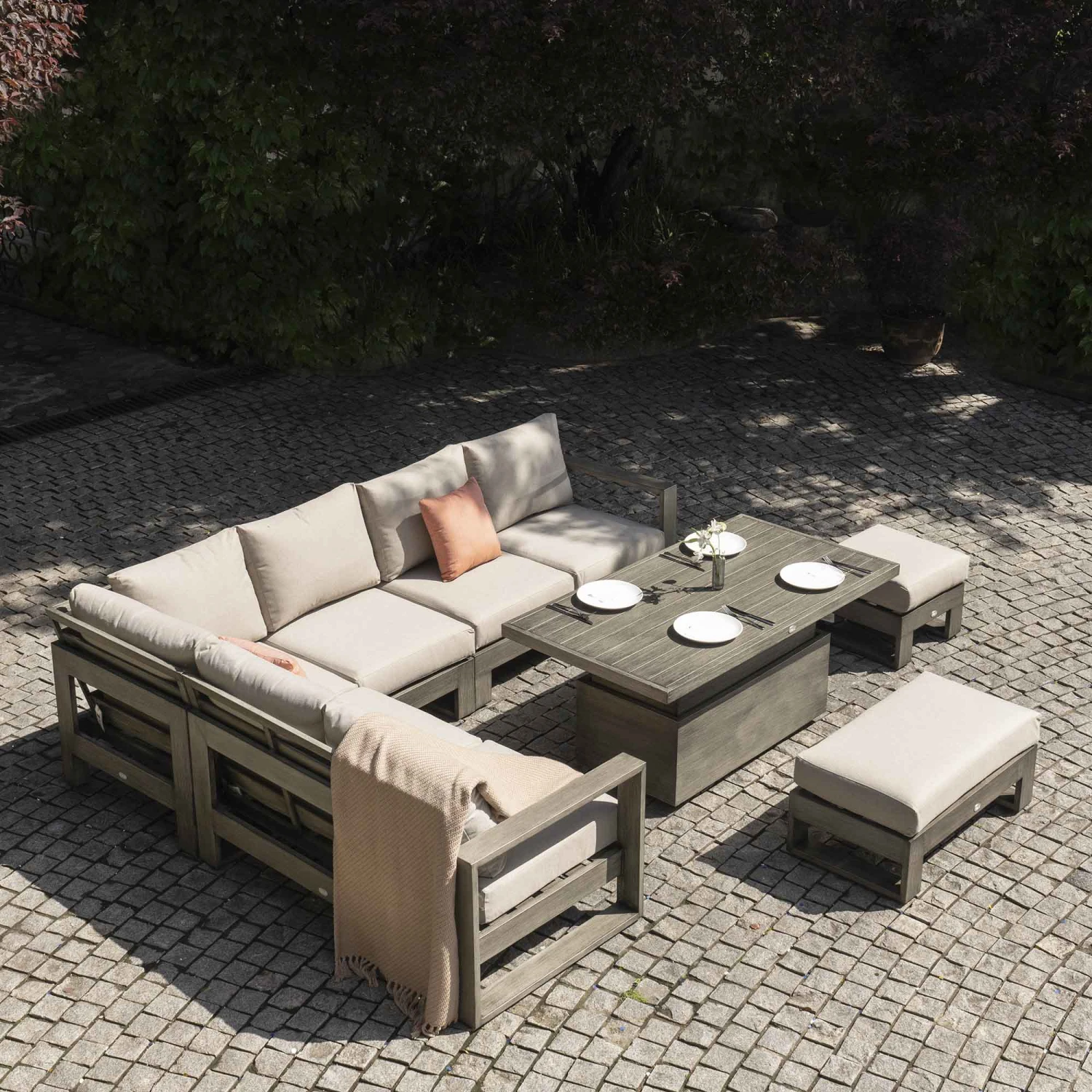 Montrose Aluminium Large Corner Casual Dining Set With Rising Table, Brushed Silver Oak 3 Montrose Aluminium Large Corner Casual Dining Set With Rising Table, Brushed Silver Oak - Image 3