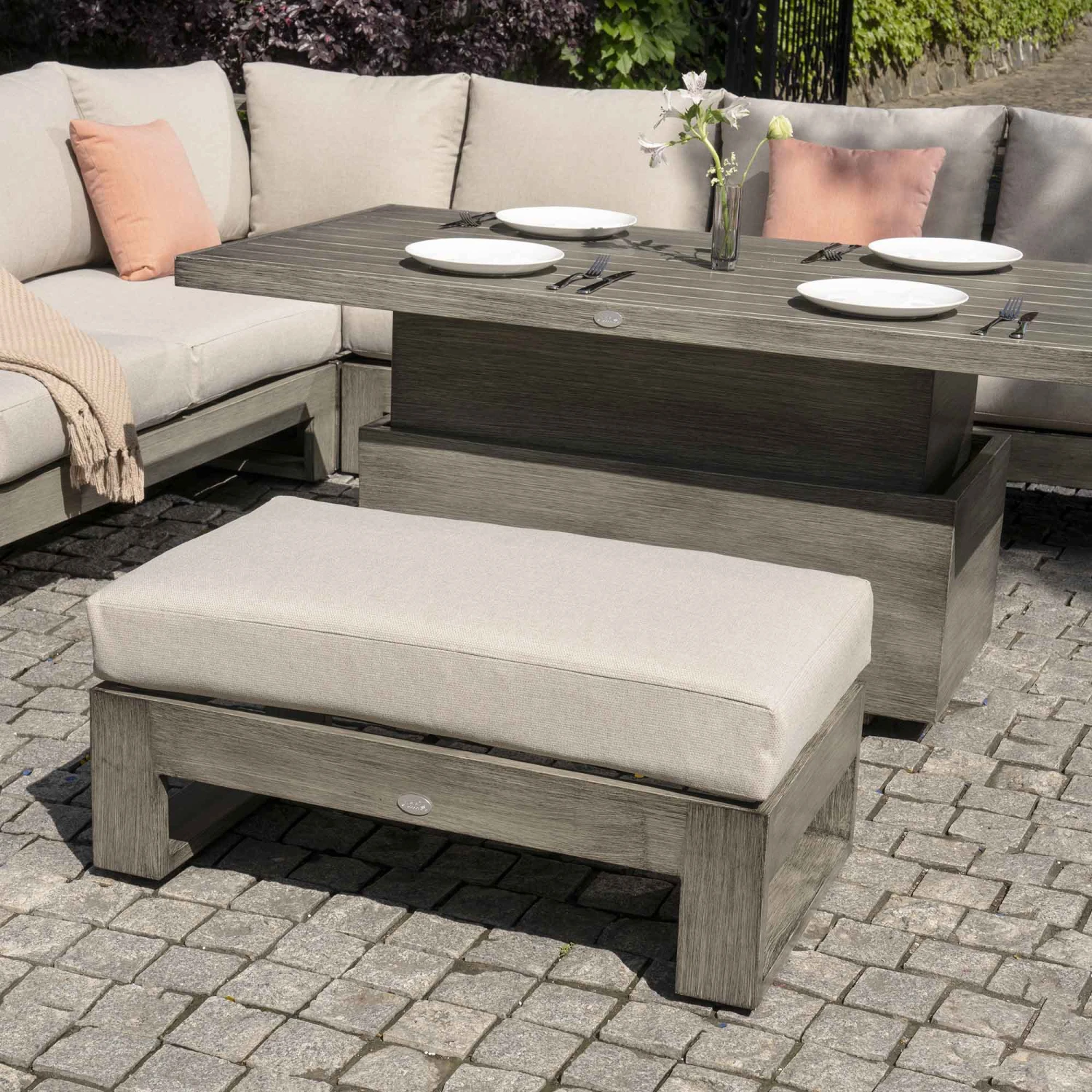 Montrose Aluminium Large Corner Casual Dining Set With Rising Table, Brushed Silver Oak 7 Montrose Aluminium Large Corner Casual Dining Set With Rising Table, Brushed Silver Oak - Image 7