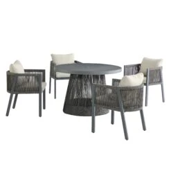 Pedra Rope And Aluminium Outdoor 4-Seater Round Dining Set, Grey