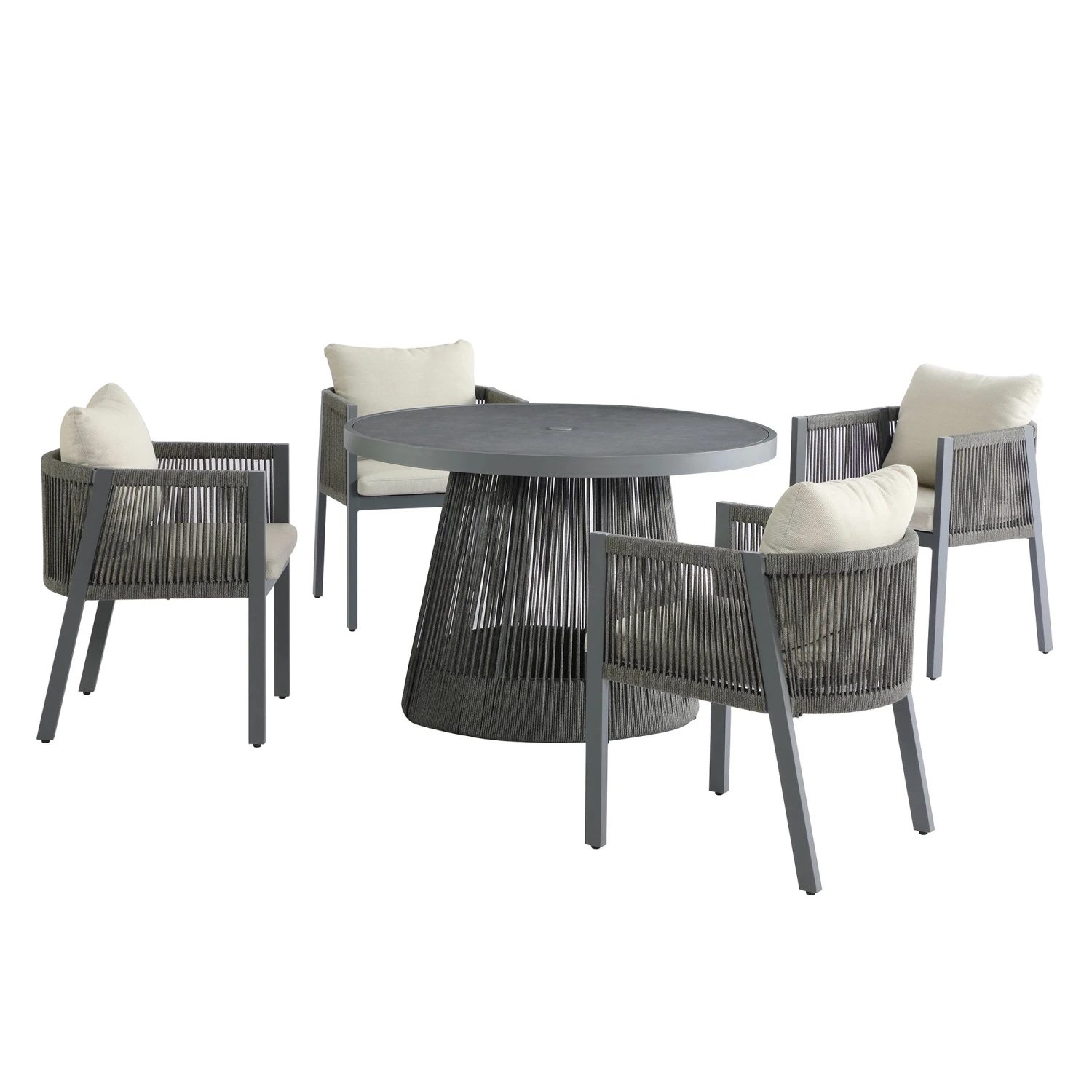 Pedra Rope And Aluminium Outdoor 4-Seater Round Dining Set, Grey 1 Pedra Rope And Aluminium Outdoor 4-Seater Round Dining Set, Grey