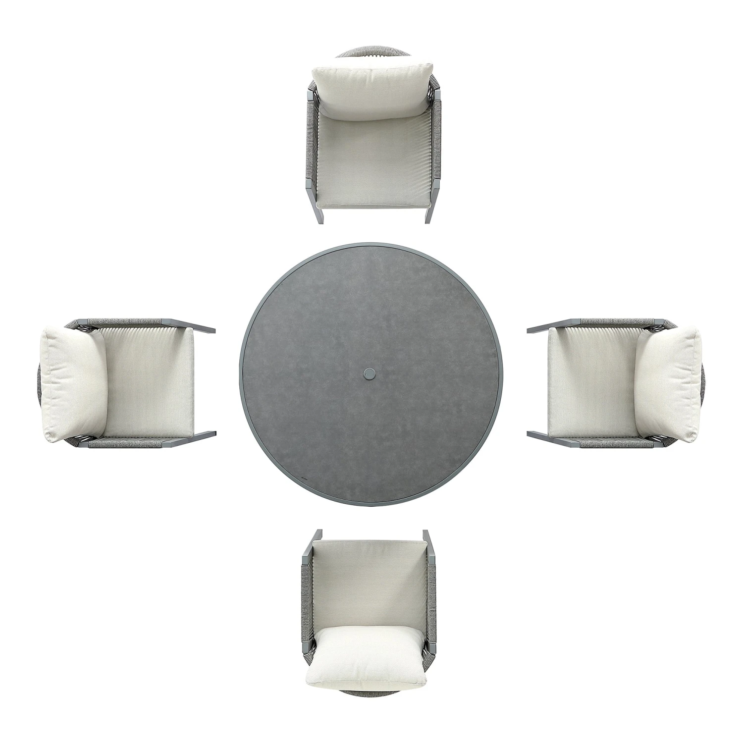 Pedra Rope And Aluminium Outdoor 4-Seater Round Dining Set, Grey 4 Pedra Rope And Aluminium Outdoor 4-Seater Round Dining Set, Grey - Image 4