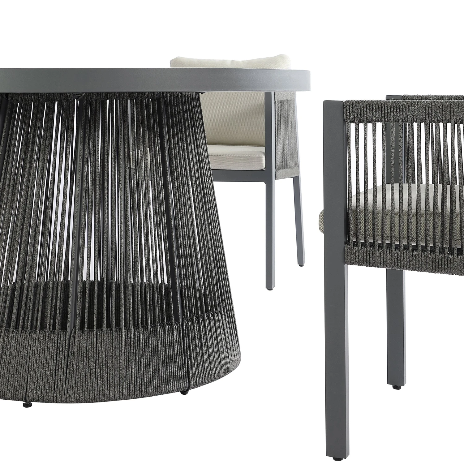 Pedra Rope And Aluminium Outdoor 4-Seater Round Dining Set, Grey 5 Pedra Rope And Aluminium Outdoor 4-Seater Round Dining Set, Grey - Image 5