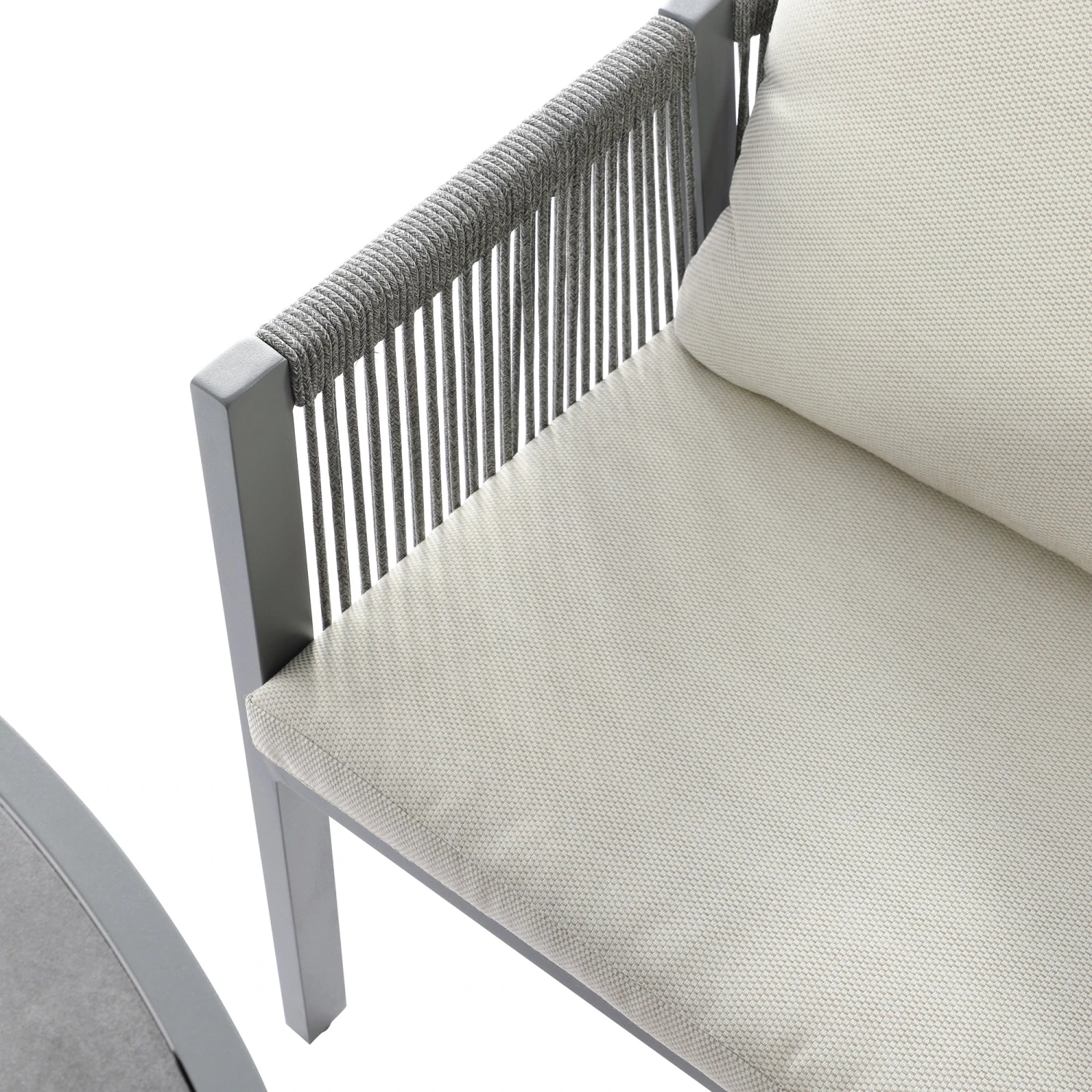 Pedra Rope And Aluminium Outdoor 4-Seater Round Dining Set, Grey 10 Pedra Rope And Aluminium Outdoor 4-Seater Round Dining Set, Grey - Image 10