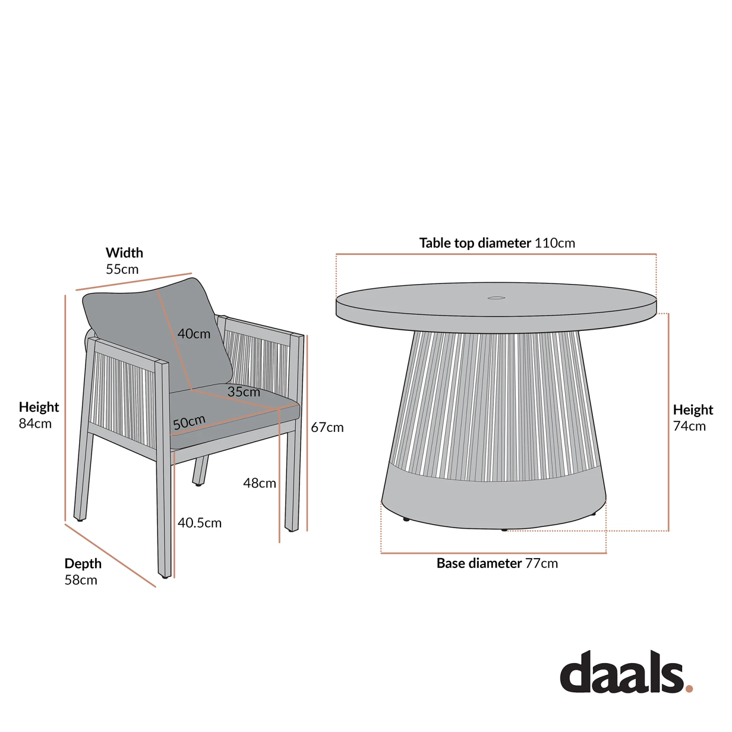 Pedra Rope And Aluminium Outdoor 4-Seater Round Dining Set, Natural 12 Pedra Rope And Aluminium Outdoor 4-Seater Round Dining Set, Natural - Image 12