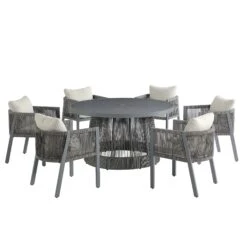Pedra Rope And Aluminium Outdoor 6-Seater Round Dining Set, Grey