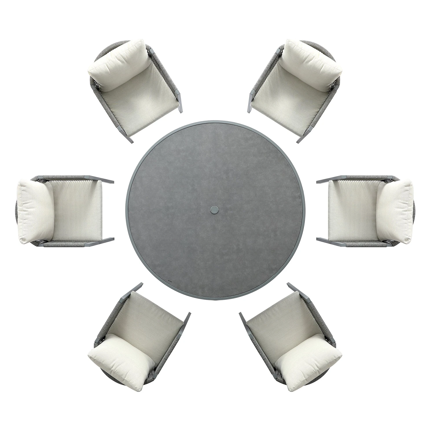 Pedra Rope And Aluminium Outdoor 6-Seater Round Dining Set, Grey 4 Pedra Rope And Aluminium Outdoor 6-Seater Round Dining Set, Grey - Image 4