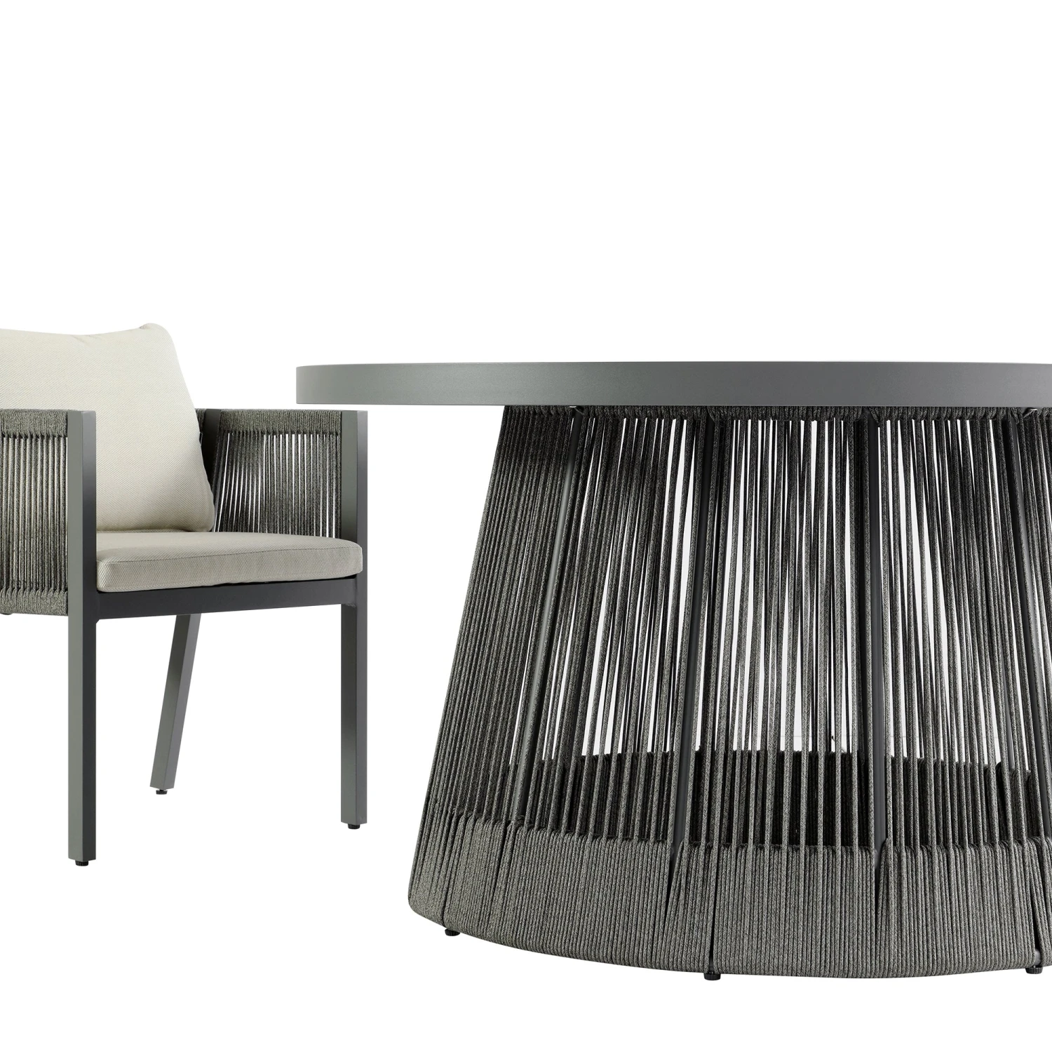 Pedra Rope And Aluminium Outdoor 6-Seater Round Dining Set, Grey 5 Pedra Rope And Aluminium Outdoor 6-Seater Round Dining Set, Grey - Image 5