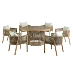 Pedra Rope And Aluminium Outdoor 6-Seater Round Dining Set, Natural 27 Pedra Rope And Aluminium Outdoor 6-Seater Round Dining Set, Natural -Daals Store OD DINE 2094 NAT SET WB1