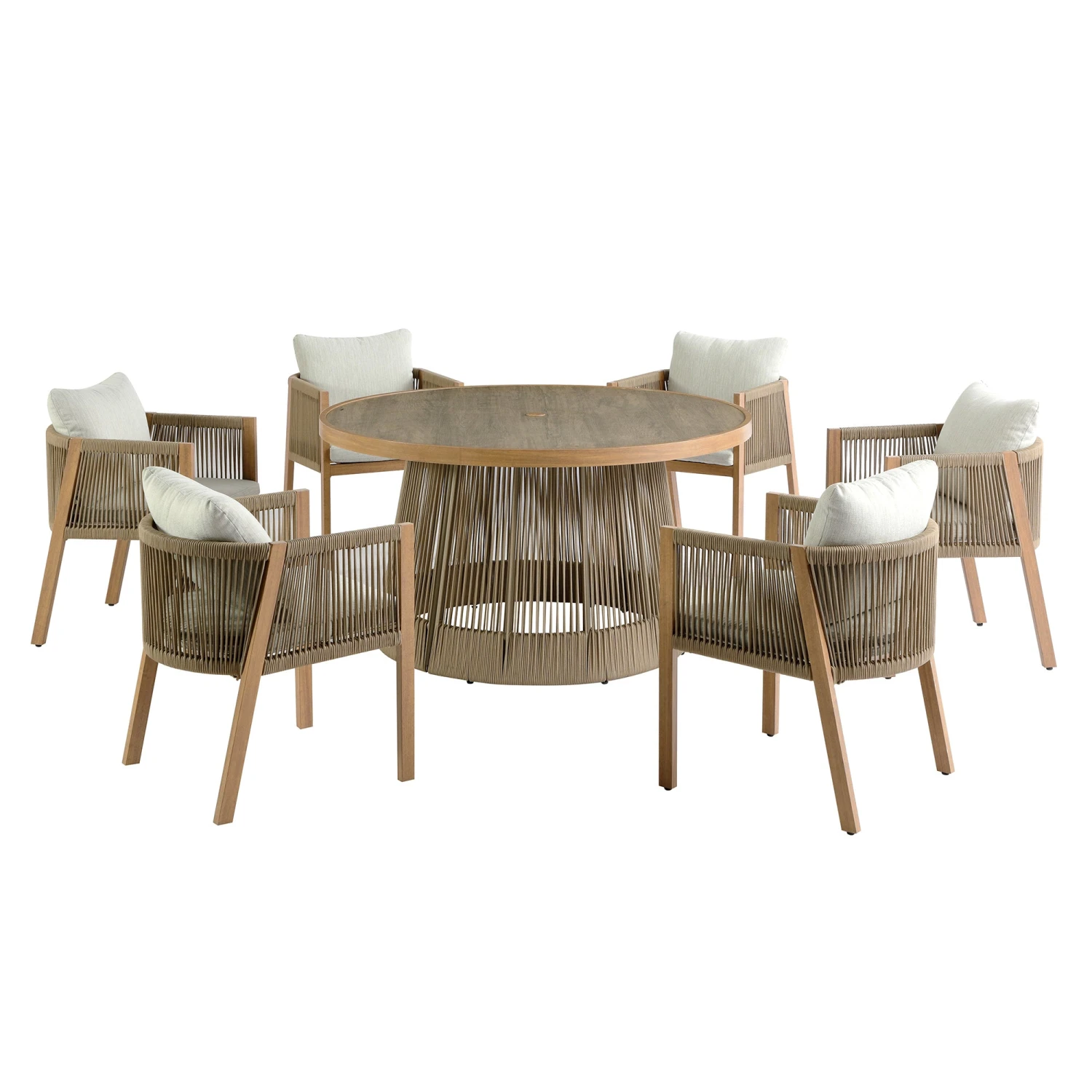 Pedra Rope And Aluminium Outdoor 6-Seater Round Dining Set, Natural 9 Pedra Rope And Aluminium Outdoor 6-Seater Round Dining Set, Natural - Image 9