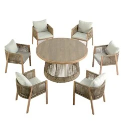 Pedra Rope And Aluminium Outdoor 6-Seater Round Dining Set, Natural 28 Pedra Rope And Aluminium Outdoor 6-Seater Round Dining Set, Natural -Daals Store OD DINE 2094 NAT SET WB2