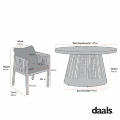 Pedra Rope And Aluminium Outdoor 6-Seater Round Dining Set, Grey 12 Pedra Rope And Aluminium Outdoor 6-Seater Round Dining Set, Grey -Daals Store OD DINE 2094 SET CHART