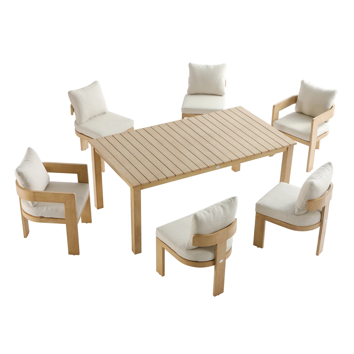 Stanford Outdoor 6-Seater Rectangular Dining Set, Natural With Beige Boucle Fabric 4 Stanford Outdoor 6-Seater Rectangular Dining Set, Natural With Beige Boucle Fabric - Image 4