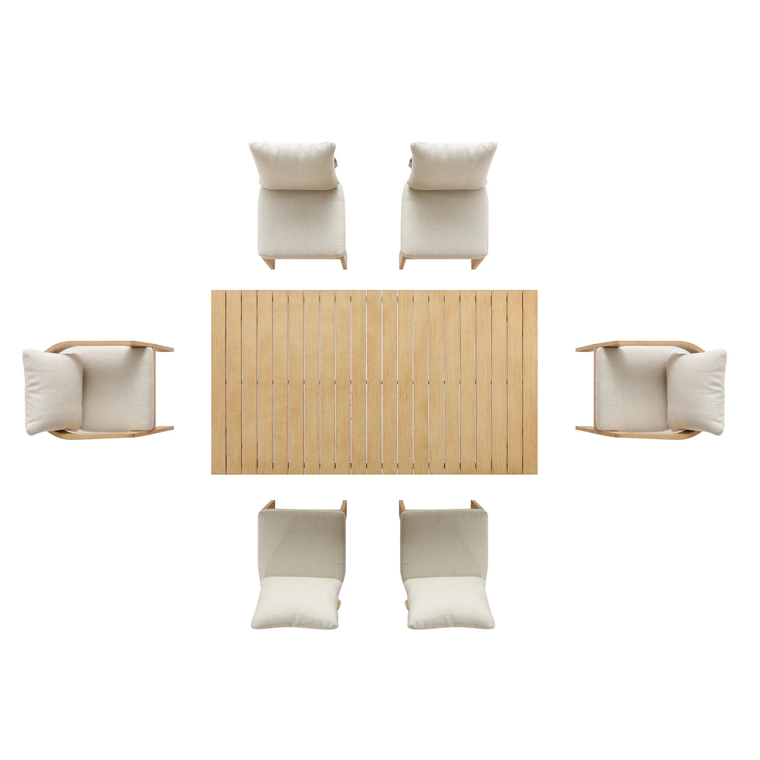 Stanford Outdoor 6-Seater Rectangular Dining Set, Natural With Beige Boucle Fabric 5 Stanford Outdoor 6-Seater Rectangular Dining Set, Natural With Beige Boucle Fabric - Image 5