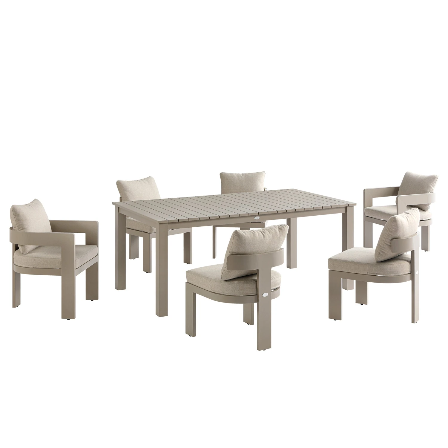 Stanford Outdoor 6-Seater Rectangular Dining Set, Taupe With Light Taupe Fabric 1 Stanford Outdoor 6-Seater Rectangular Dining Set, Taupe With Light Taupe Fabric