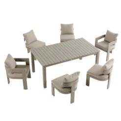 Stanford Outdoor 6-Seater Rectangular Dining Set, Taupe With Light Taupe Fabric 15 Stanford Outdoor 6-Seater Rectangular Dining Set, Taupe With Light Taupe Fabric -Daals Store OD DINE 2190 TAU TAU SET WB4