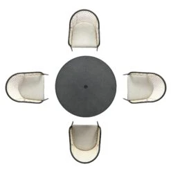 Pienza Outdoor Rattan 4-Seater Round Dining Set - Oatmeal & Black Frame Stone-Effect Glass -Daals Store OD DINE 2202 BLACK OAT SET WB3