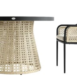 Pienza Outdoor Rattan 4-Seater Round Dining Set - Oatmeal & Black Frame Stone-Effect Glass -Daals Store OD DINE 2202 BLACK OAT SET detail2