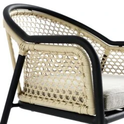 Pienza Outdoor Rattan 4-Seater Round Dining Set - Oatmeal & Black Frame Stone-Effect Glass -Daals Store OD DINE 2202 BLACK OAT SET detail3