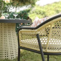 Pienza Outdoor Rattan 4-Seater Round Dining Set - Oatmeal & Black Frame Stone-Effect Glass -Daals Store OD DINE 2202 BLACK OAT SET scene5