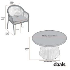 Pienza Outdoor Rattan 4-Seater Round Dining Set - Oatmeal & Black Frame Stone-Effect Glass -Daals Store OD DINE 2202 SET CHART 1