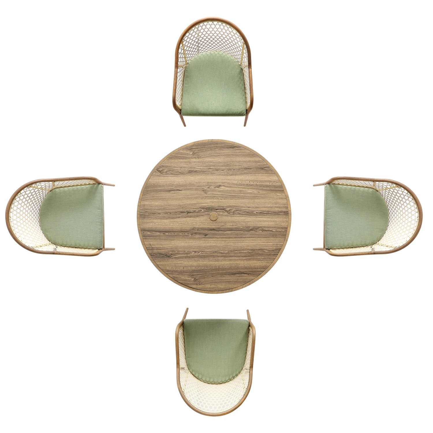 Pienza 4-Seater Outdoor Rattan Round Dining Set - Sage Green Fabric & Light Walnut Wood-Effect Frame 10 Pienza 4-Seater Outdoor Rattan Round Dining Set - Sage Green Fabric & Light Walnut Wood-Effect Frame - Image 10