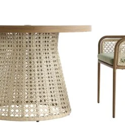 Pienza 4-Seater Outdoor Rattan Round Dining Set - Sage Green Fabric & Light Walnut Wood-Effect Frame 27 Pienza 4-Seater Outdoor Rattan Round Dining Set - Sage Green Fabric & Light Walnut Wood-Effect Frame -Daals Store OD DINE 2202 WALN GREEN SET detail2