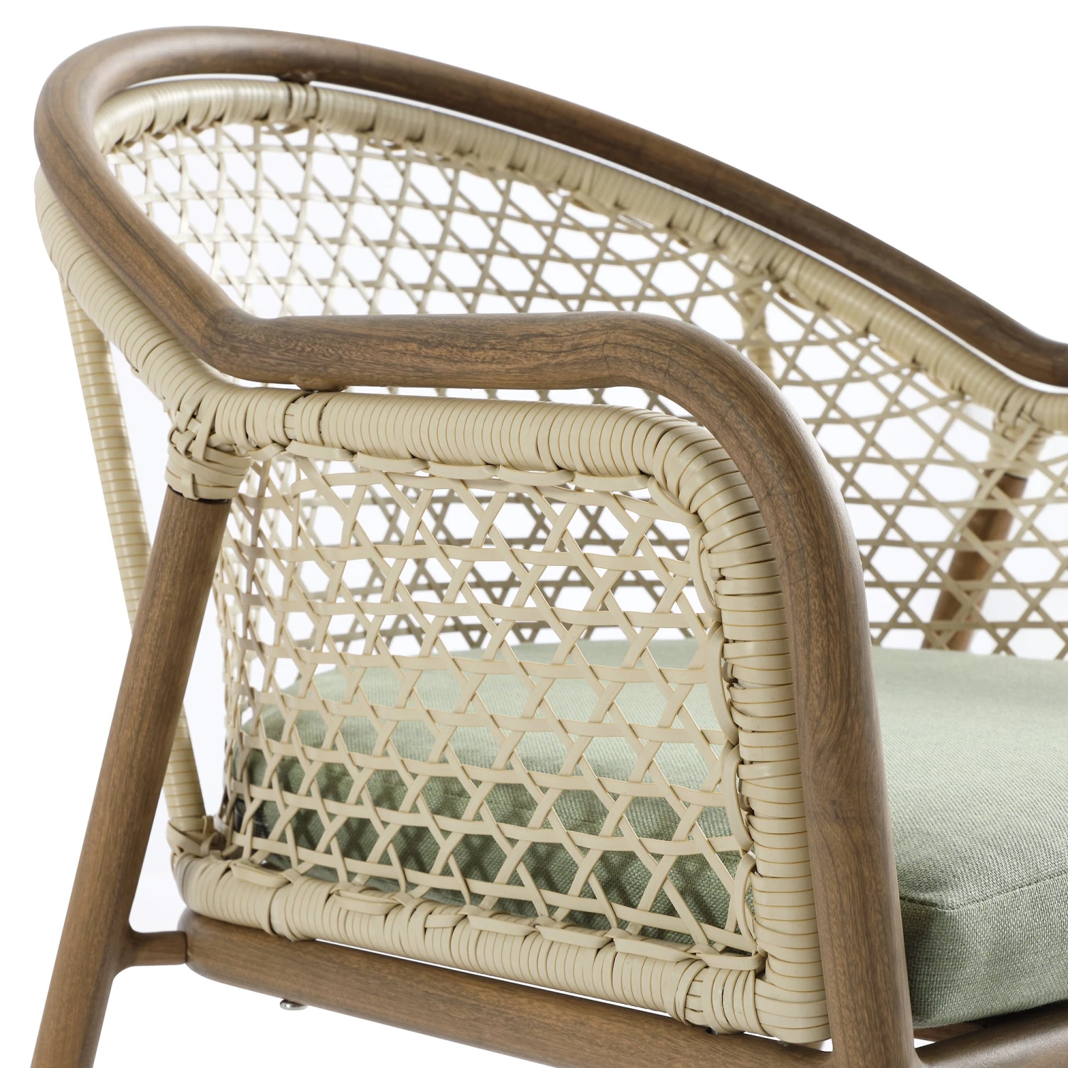 Pienza 4-Seater Outdoor Rattan Round Dining Set - Sage Green Fabric & Light Walnut Wood-Effect Frame 14 Pienza 4-Seater Outdoor Rattan Round Dining Set - Sage Green Fabric & Light Walnut Wood-Effect Frame - Image 14