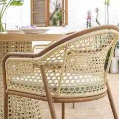 Pienza 4-Seater Outdoor Rattan Round Dining Set - Sage Green Fabric & Light Walnut Wood-Effect Frame 20 Pienza 4-Seater Outdoor Rattan Round Dining Set - Sage Green Fabric & Light Walnut Wood-Effect Frame -Daals Store OD DINE 2202 WALN GREEN SET scene4