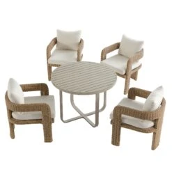 Stanford Round Wicker Outdoor 4-Seater Round Dining Set, Natural -Daals Store OD DINE 2221 NAT BEIGE SET WB2