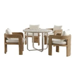 Stanford Round Wicker Outdoor 4-Seater Round Dining Set, Natural -Daals Store OD DINE 2221 NAT BEIGE SET WB3