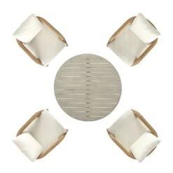 Stanford Round Wicker Outdoor 4-Seater Round Dining Set, Natural -Daals Store OD DINE 2221 NAT BEIGE SET WB4