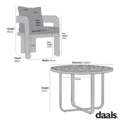 Stanford Round Wicker Outdoor 4-Seater Round Dining Set, Natural -Daals Store OD DINE 2221 SET CHART