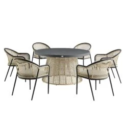 Pienza Outdoor Rattan 6-Seater Round Dining Set, Oatmeal Fabric With Black Frame 21 Pienza Outdoor Rattan 6-Seater Round Dining Set, Oatmeal Fabric With Black Frame -Daals Store OD DINE 2227 BLACK OAT SET WB1