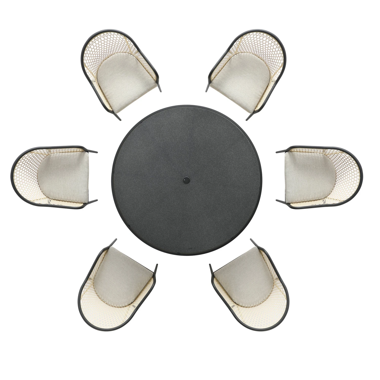 Pienza Outdoor Rattan 6-Seater Round Dining Set, Oatmeal Fabric With Black Frame 11 Pienza Outdoor Rattan 6-Seater Round Dining Set, Oatmeal Fabric With Black Frame - Image 11