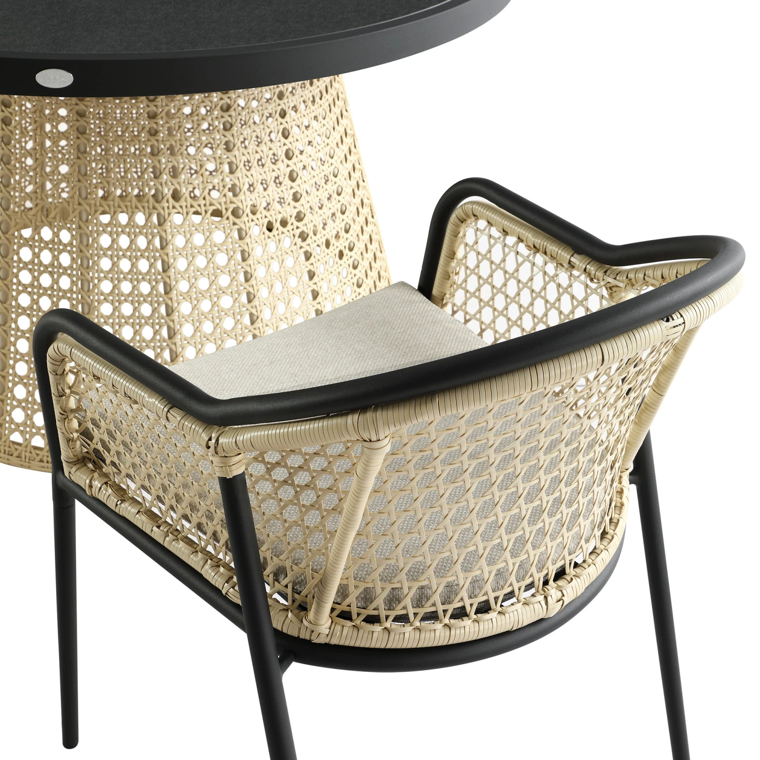 Pienza Outdoor Rattan 6-Seater Round Dining Set, Oatmeal Fabric With Black Frame 13 Pienza Outdoor Rattan 6-Seater Round Dining Set, Oatmeal Fabric With Black Frame - Image 13