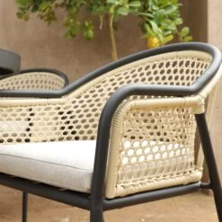 Pienza Outdoor Rattan 6-Seater Round Dining Set, Oatmeal Fabric With Black Frame 18 Pienza Outdoor Rattan 6-Seater Round Dining Set, Oatmeal Fabric With Black Frame -Daals Store OD DINE 2227 BLACK OAT SET scene4